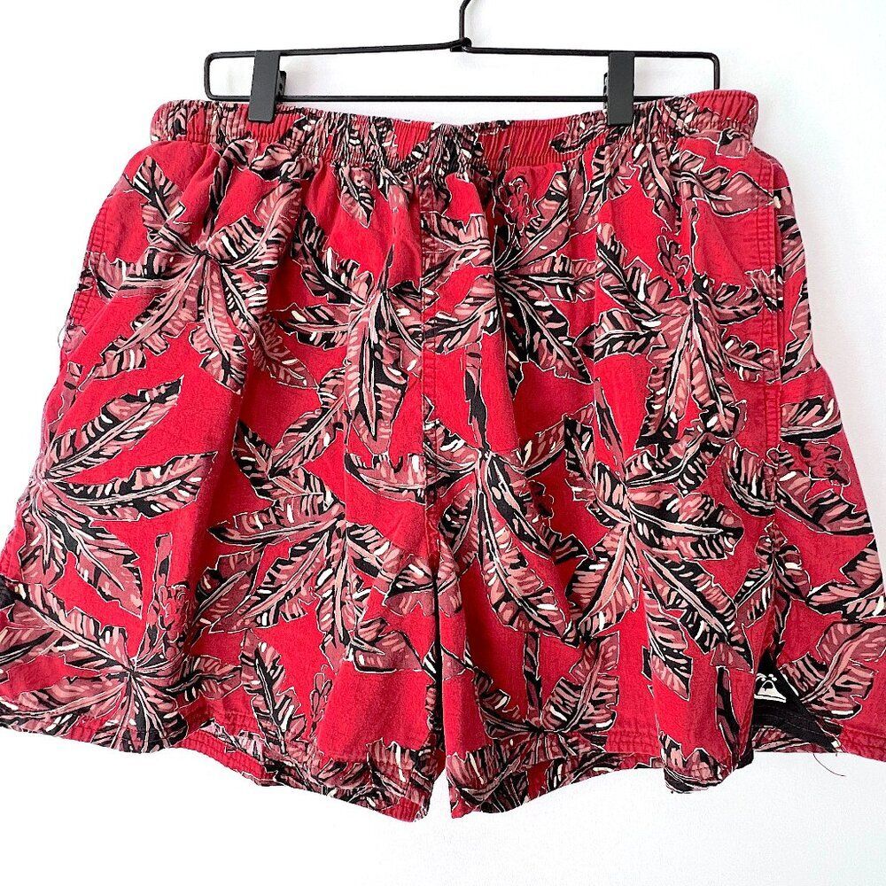 Vintage Style Quiksilver Red Palm Print Cotton Swim Trunks XL